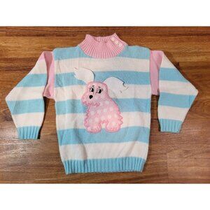 Vintage MiniWaves Retro 1980s Toddler Striped Dog Sweater